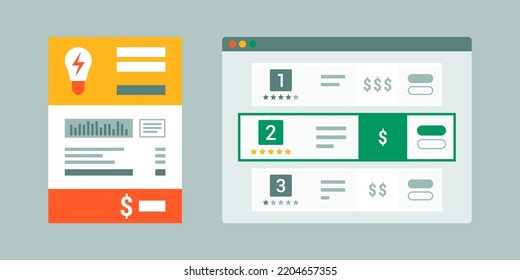 Compare Energy Prices And Suppliers Online, Save Money On Household Bills Concept