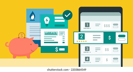 Compare Gas And Electricity Prices, Energy Suppliers On Smartphone App, Cheap Utility Bills And Piggy Bank