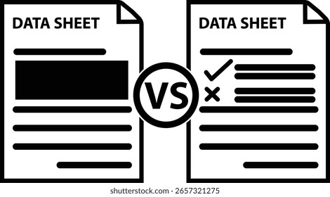 compare icon. two file difference analysis sign. data sheet document comparison symbol. comparison of different file formats. flat style.
