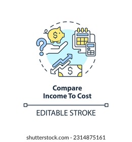 Compare income to cost concept icon. Financial statement. Cost of living. Profit and loss. Budget planning abstract idea thin line illustration. Isolated outline drawing. Editable stroke