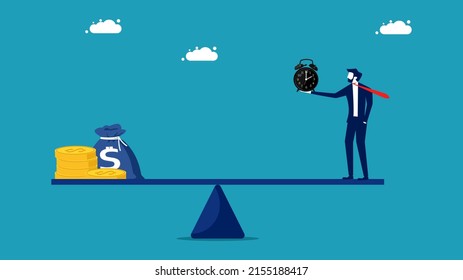 Comparar dinero con tiempo. concepto de valor de tiempo. ilustración vectorial