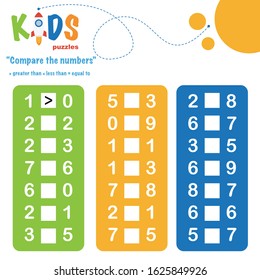 Compare the numbers worksheet practice. Easy colorful worksheet, for children in preschool, elementary and middle school.