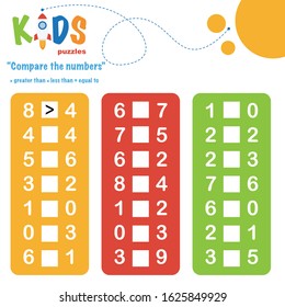 Compare the numbers worksheet practice. Easy colorful worksheet, for children in preschool, elementary and middle school.