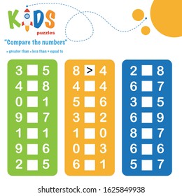 Compare the numbers worksheet practice. Easy colorful worksheet, for children in preschool, elementary and middle school.