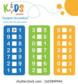 Compare the numbers worksheet practice. Easy colorful worksheet, for children in preschool, elementary and middle school.