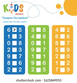 Compare the numbers worksheet practice. Easy colorful worksheet, for children in preschool, elementary and middle school.