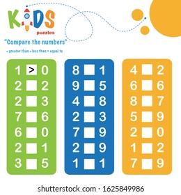 Compare the numbers worksheet practice. Easy colorful worksheet, for children in preschool, elementary and middle school.