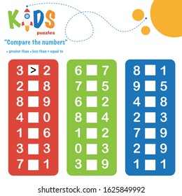 Compare the numbers worksheet practice. Easy colorful worksheet, for children in preschool, elementary and middle school.