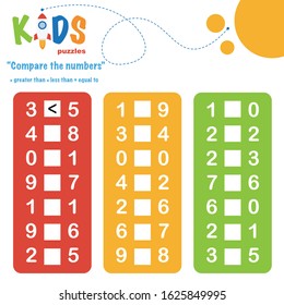 Compare the numbers worksheet practice. Easy colorful worksheet, for children in preschool, elementary and middle school.