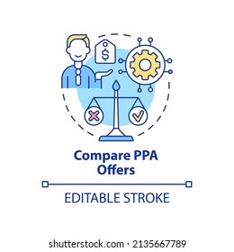 Compare PPA offers concept icon. Work of power purchase agreement abstract idea thin line illustration. Isolated outline drawing. Editable stroke. Arial, Myriad Pro-Bold fonts used