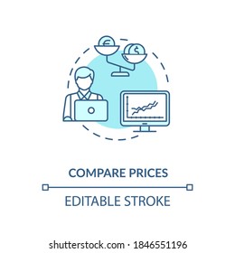 Compare prices concept icon. Helping with money. Wealthy life gained wisdom. Financial advice. Budget saving idea thin line illustration. Vector isolated outline RGB color drawing. Editable stroke