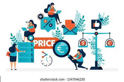 Compare prices for individual stores and products. Find the best prices with more discounts and promos. Flat vector illustration for landing page, web, website, banner, mobile apps, flyer, poster