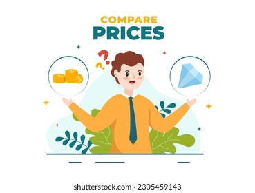 Compare Prices Vector Illustration of Inflation in Economy, Scales with Price and Value Goods in Flat Cartoon Hand Drawn Landing Page Templates