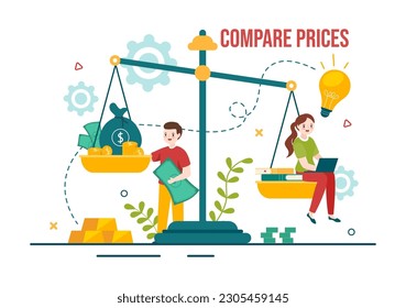 Compare Prices Vector Illustration of Inflation in Economy, Scales with Price and Value Goods in Flat Cartoon Hand Drawn Landing Page Templates