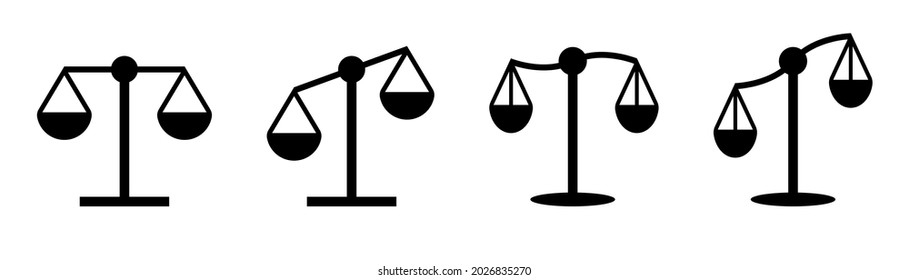 Compare scale set. Balance symbol. Equality icons. Weight balance in black. Court symbol