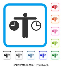 Compare Time icon. Flat grey pictogram symbol in a light blue rounded squared frame. Black, gray, green, blue, red, orange color variants of Compare Time vector.