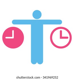 Compare Time vector icon. Style is bicolor flat symbol, pink and blue colors, rounded angles, white background.