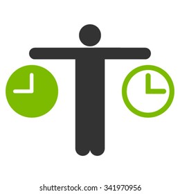 Compare Time vector icon. Style is bicolor flat symbol, eco green and gray colors, rounded angles, white background.