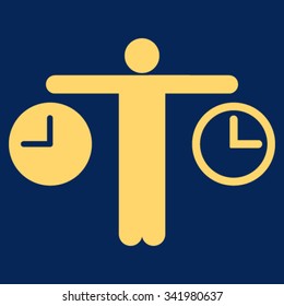 Compare Time vector icon. Style is flat symbol, yellow color, rounded angles, blue background.