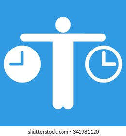 Compare Time vector icon. Style is flat symbol, white color, rounded angles, blue background.