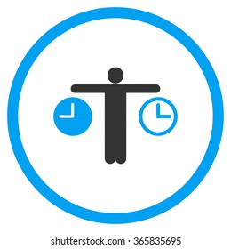 Compare Time vector icon. Style is bicolor flat circled symbol, blue and gray colors, rounded angles, white background.
