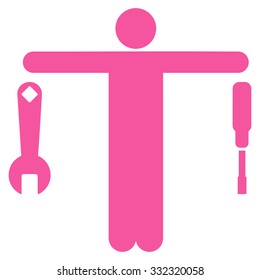 Compare Tools vector icon. Style is flat symbol, pink color, rounded angles, white background.