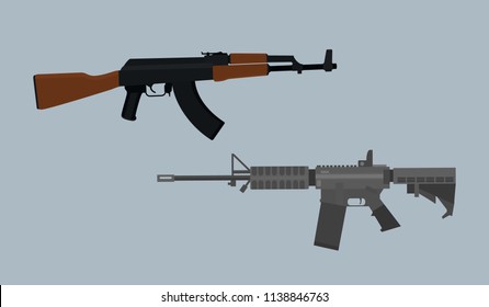 compare usa vs russian ak vs m4 asssault riffle vector illustration