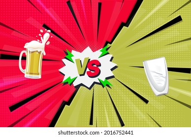 Compared to the concept, a bold toon style: beer versus water. A visual dichotomy that is displayed as a text message on a screen divided into two parts.