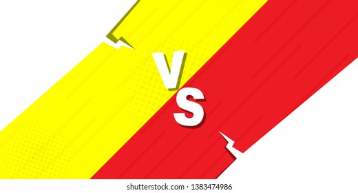 Compared to VS sheet combat backgrounds in flat-comic design style. Vector illustration on yellow and red colors, with clouds for text.