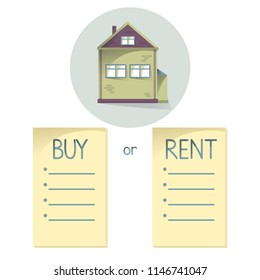 Comparing buy and rent house, list with bullets, choose buying or renting of property, vector concent