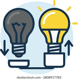 Comparing Dim Off and Bright On Light Bulbs Energy Efficiency Concept