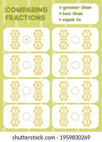 Comparing fractions worksheet, math practice print page. Count and write.