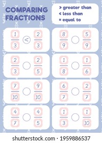 Comparing fractions worksheet, math practice print page. Count and write.