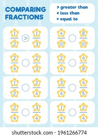 Comparing fractions worksheet, math practice print page. Count and write.