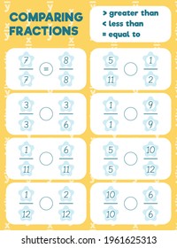 Comparing fractions worksheet, math practice print page. Count and write.