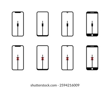 Comparing smartphone jack and port designs in modern mobile devices. Vector icon