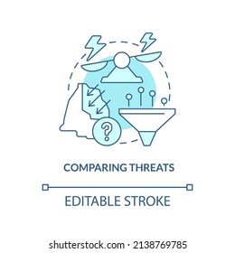 Comparing Threats Turquoise Concept Icon. Analysing Risks. National Security Service Abstract Idea Thin Line Illustration. Isolated Outline Drawing. Editable Stroke. Arial, Myriad Pro-Bold Fonts Used