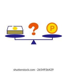 Ícone de comparação de valor entre dinheiro e pontos