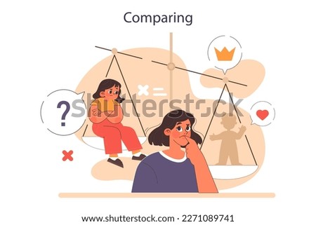 Comparing, verbal abuse. Parenting don'ts. Parenthood failure. Abusive family and traumatizing childhood experience. Flat vector illustration