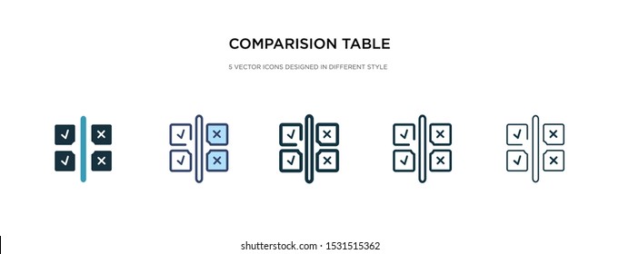 comparision table icon in different style vector illustration. two colored and black comparision table vector icons designed in filled, outline, line and stroke style can be used for web, mobile, ui