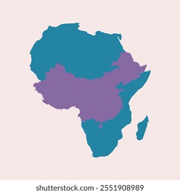 Comparison of africas land area to selected contries china. Vector illustration