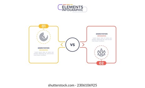 Comparación de estrategias alternativas de elementos infográficos vectoriales. Símbolo de color para el diseño con espacio de copia en blanco e iconos. 2 rectángulos para gráficos instruccionales. Componentes de presentación de datos visuales