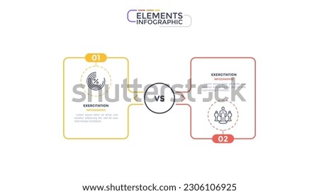 Comparison of alternative strategies vector infographic elements. Color symbol for design with blank copy space and icons. 2 rectangles for instructional graphics. Visual data presentation components