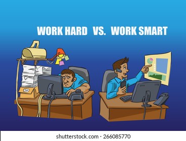 Comparison between 2 business man who work hard & work smart.