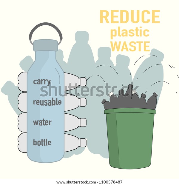 Comparison between carring reusable bottle\
and single-use plastic bottle consumption. Reduce plastic waste\
concept. Vector\
illustration.