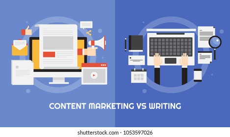 Comparison between content marketing and content writing flat vector banner