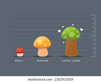 the comparison between three mushrooms. Isolated Vector Illustration