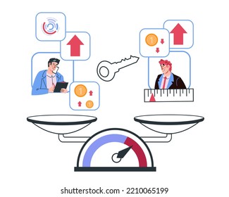 Comparison of business performance and KPI, research of market players and selection of the best contractor for a business project, flat cartoon vector illustration isolated on white background.