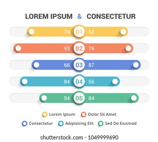 Comparison chart with five elements and legend, vector eps10 illustration