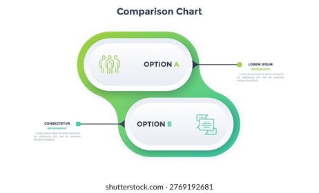 Comparison chart infographic with two options. Modern business presentation slide template to compare factors and data. Vector illustration design for strategic planning and decision making.
